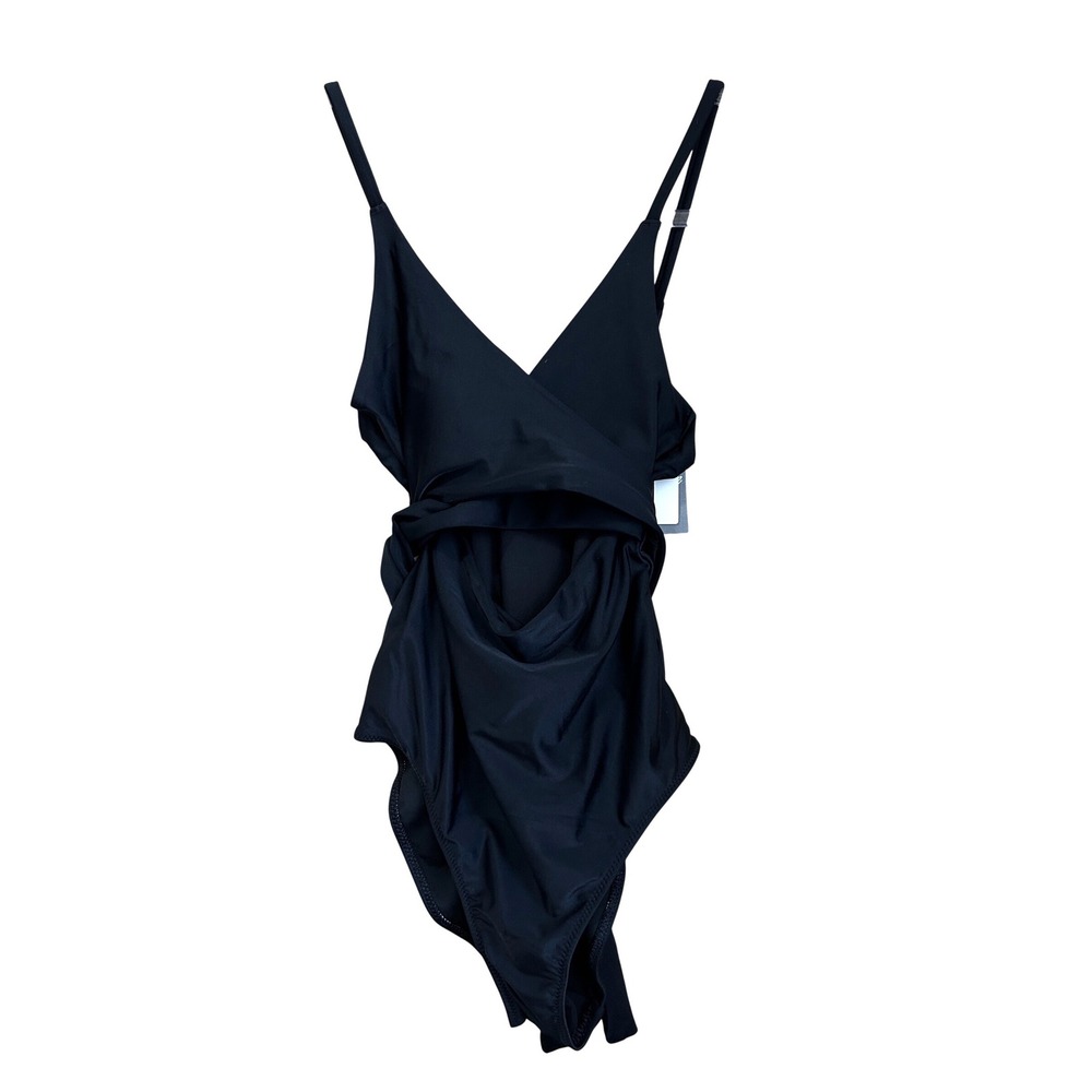 Aerie Wrap One Piece Swimsuit True Black Cut Out Side Tie Full Coverage XS NEW